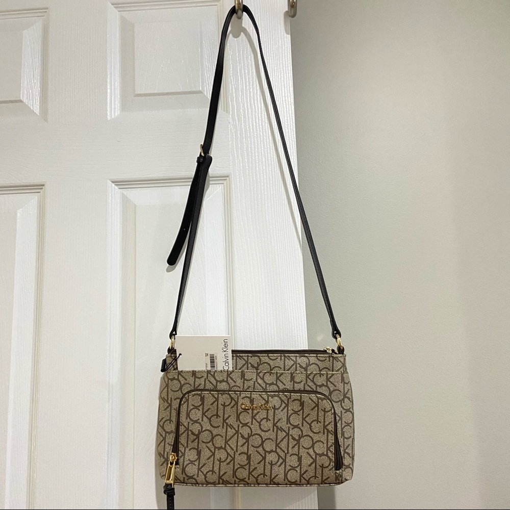 Calvin Klein Crossbody Bag Tan Monogram NEW